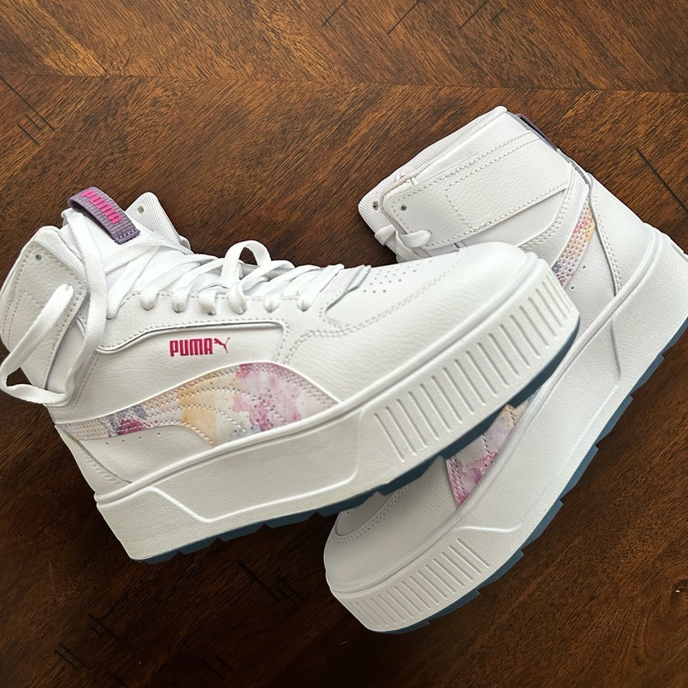 Puma Women's White Leather Tincture Design High-Top Sneakers